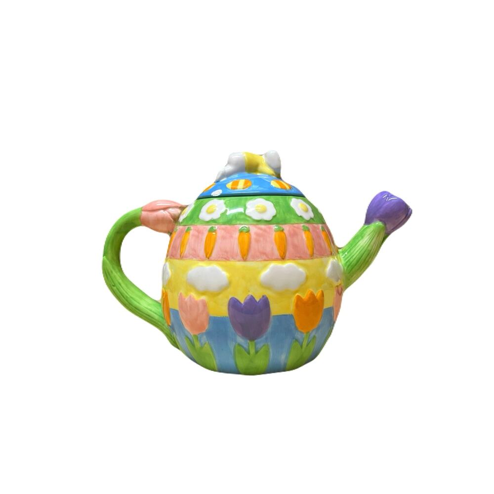 Cooks Club Springtime Tea Pot - Springtime Colors & Flowers & Bunnies